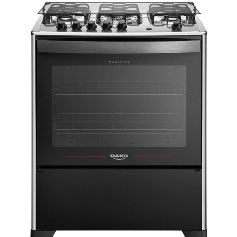 Fogão 5 Bocas Preto com Mesa Inox Dako Magister Grill Bivol