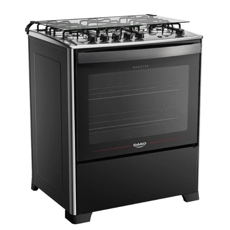 FogÃ£o 5 Bocas Preto com Mesa Inox Dako Magister Grill Bivol