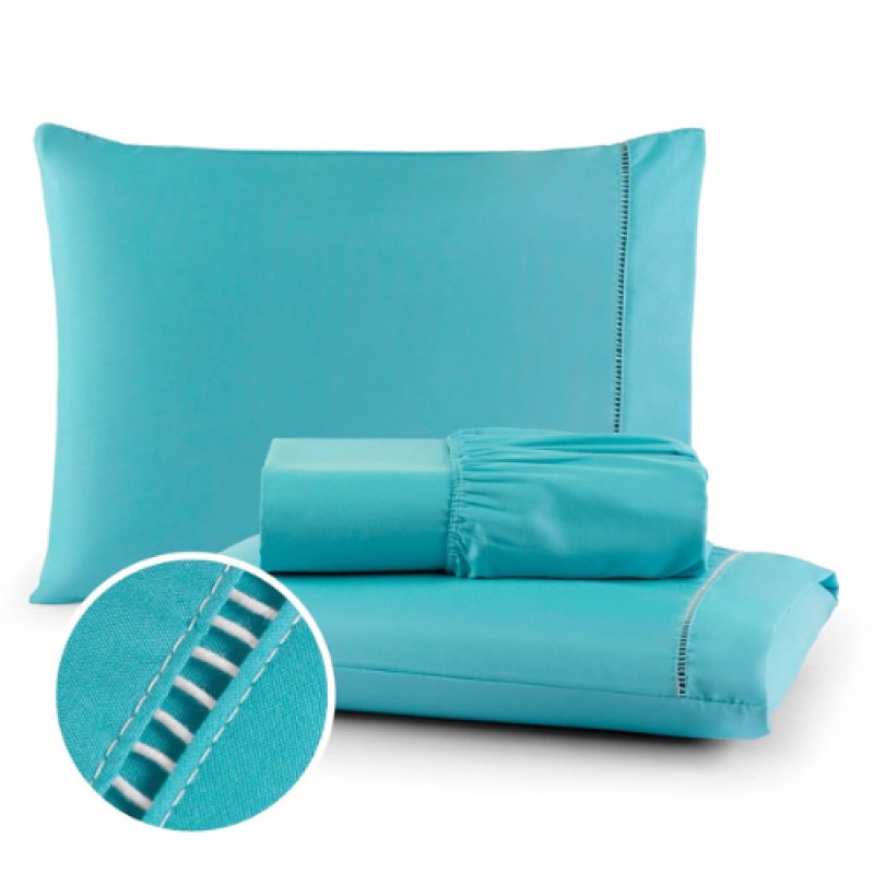 Jogo de LenÃ§ol 03 PeÃ§as 400 Fios Cama Casal Queen Micropercal Ponto Palito