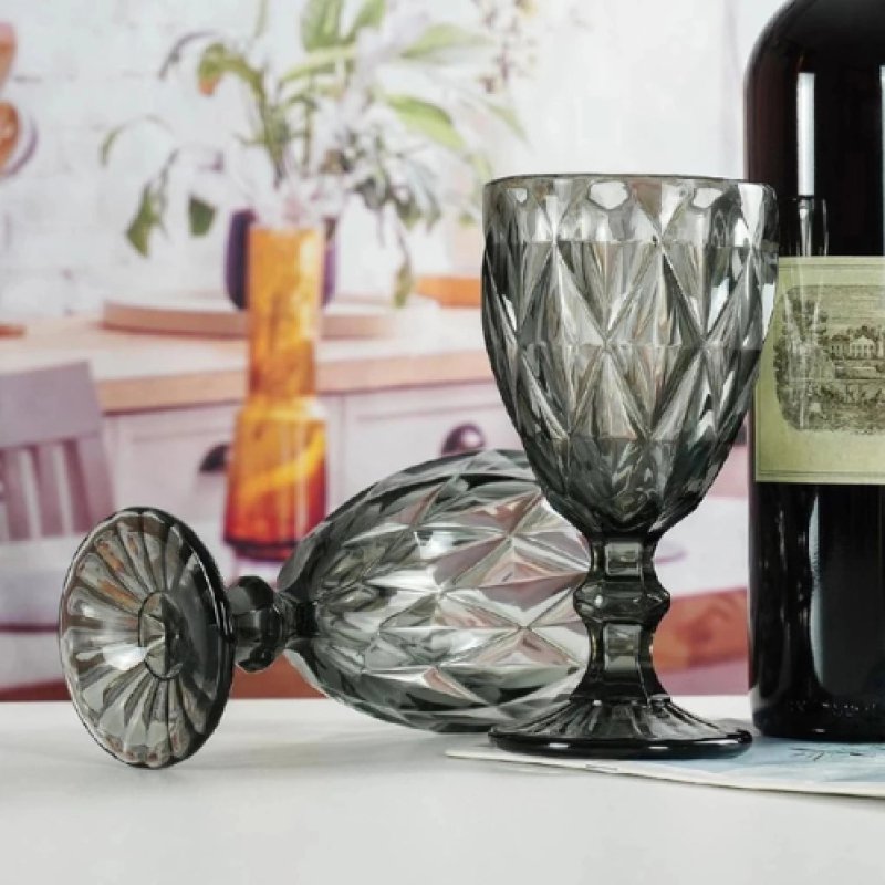 Conjunto 6 TaÃ§as De Vidro Diamond 320ml FUMÃ/CINZA