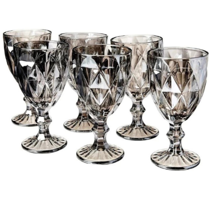 Conjunto 6 TaÃ§as De Vidro Diamond 320ml FUMÃ/CINZA